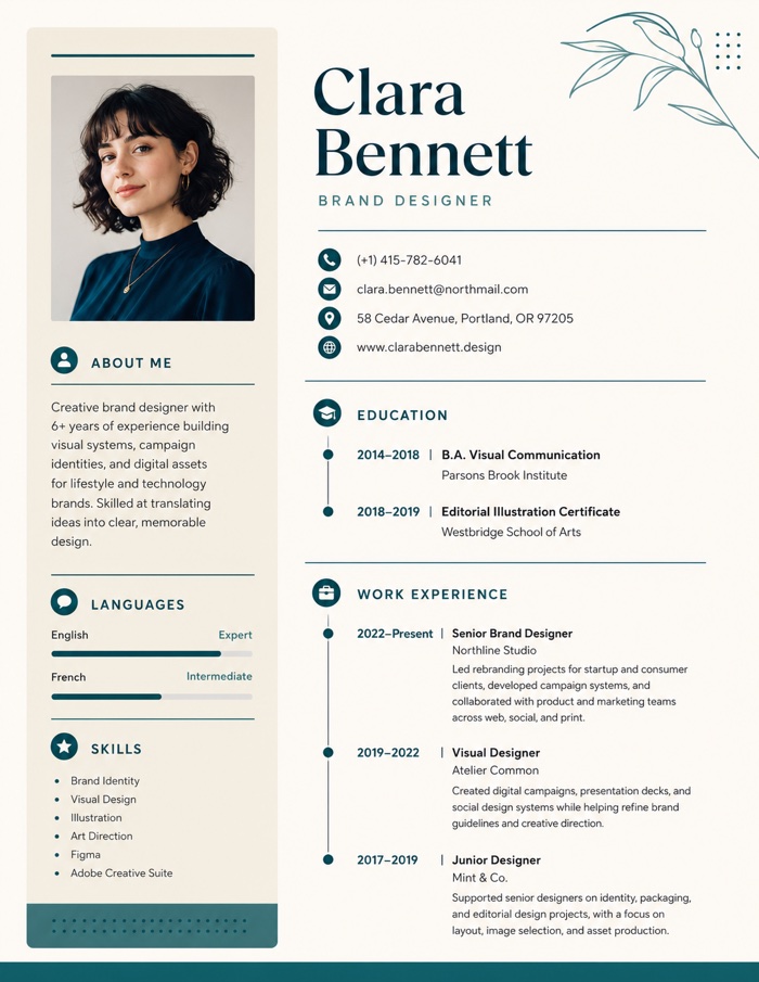 Brand Designer resume example — Creative template